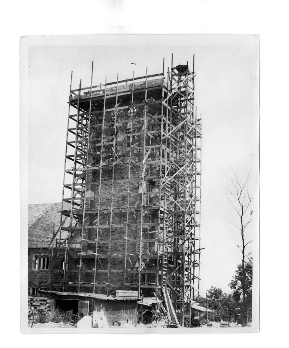 The tower of Barbelin Hall wrapped in scaffolding, circa 1926. Photo: St. Joe’s Archives